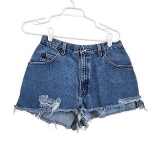 Zena Jeans Cut Off Distressed Denim Short Pockets Blue High Rise Size 10